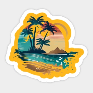Tropical Palm Tree Vintage Retro Scene Sticker